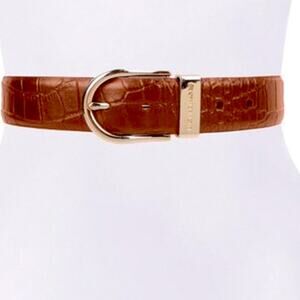 New Michael Kors Belt Reversible Croc/Smooth Leather Brown Gold Buckle Large
